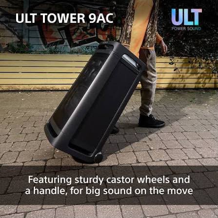Sony ULT TOWER 9AC being wheeled along on its castors